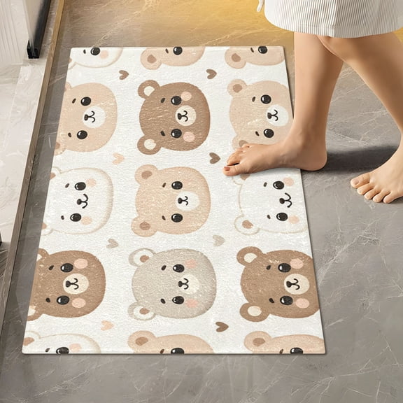 Toilet Rug Rectangle Bathroom Rugs Non-Slip Soft Plush Machine Washable Contour Bath Mat Cute Little Bear Face 24x16