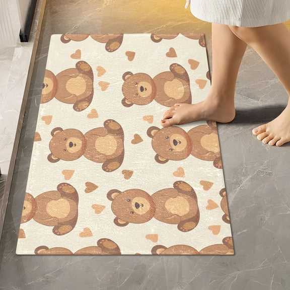 Toilet Rug Rectangle Bathroom Rugs Non-Slip Soft Plush Machine Washable Contour Bath Mat Cute Little Bear and Heart 24x16