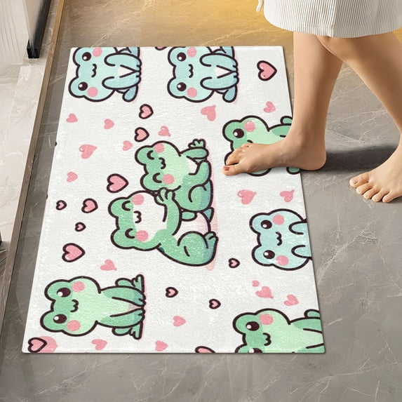 Toilet Rug Rectangle Bathroom Rugs Non-Slip Soft Plush Machine Washable Contour Bath Mat Cute Love Frogs 24x16