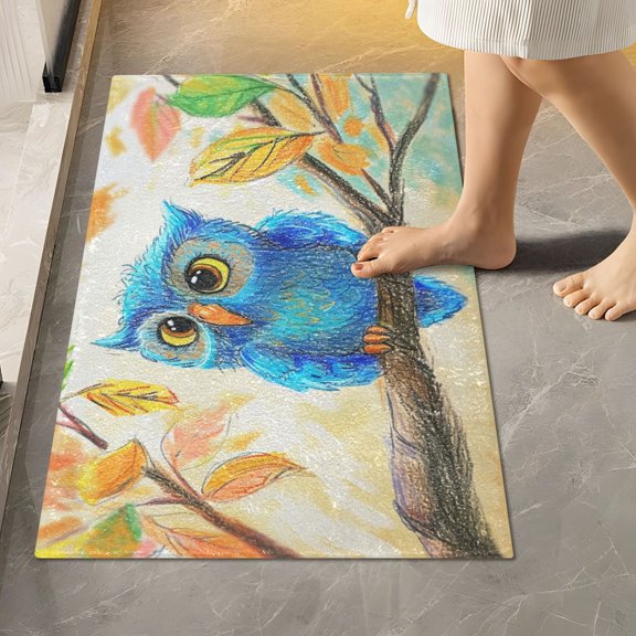 Toilet Rug Rectangle Bathroom Rugs Non-Slip Soft Plush Machine Washable Contour Bath Mat Cute Owl Bird on Branch 24x16