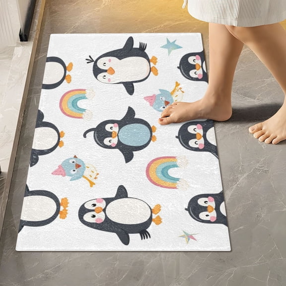 Toilet Rug Rectangle Bathroom Rugs Non-Slip Soft Plush Machine Washable Contour Bath Mat Cute Penguins Rainbow Bird 24x16
