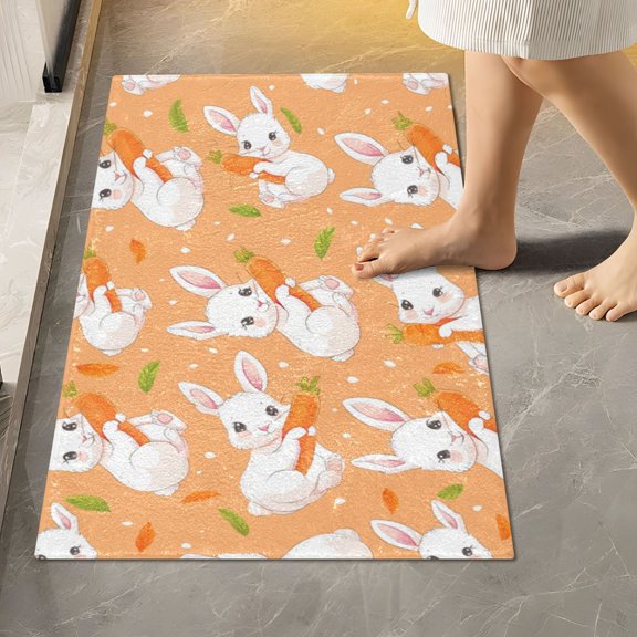 Toilet Rug Rectangle Bathroom Rugs Non-Slip Soft Plush Machine Washable Contour Bath Mat Cute Rabbit and Carrot 24x16