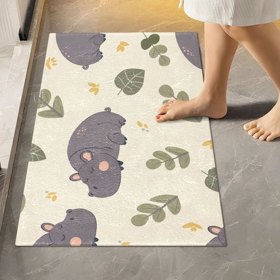 Toilet Rug Rectangle Bathroom Rugs Non-Slip Soft Plush Machine Washable Contour Bath Mat Cute Sleepy Hippo 24x16