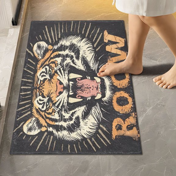 Toilet Rug Rectangle Bathroom Rugs Non-Slip Soft Plush Machine Washable Contour Bath Mat Cute Tiger Barking 24x16