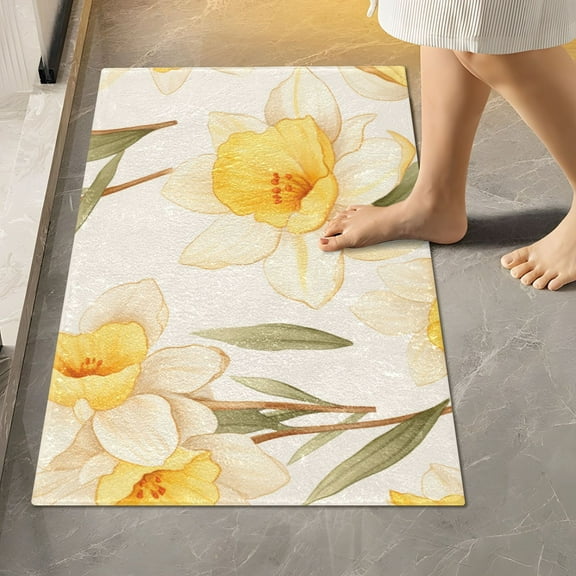 Toilet Rug Rectangle Bathroom Rugs Non-Slip Soft Plush Machine Washable Contour Bath Mat Daffodils Flower 24x16
