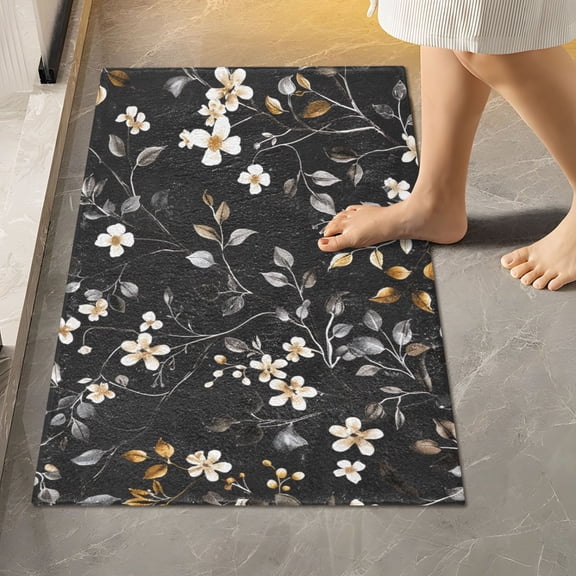 Toilet Rug Rectangle Bathroom Rugs Non-Slip Soft Plush Machine Washable Contour Bath Mat Dark Floral and Botanical Flower 24x16