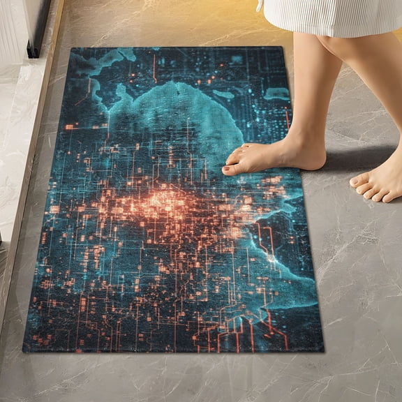 Toilet Rug Rectangle Bathroom Rugs Non-Slip Soft Plush Machine Washable Contour Bath Mat Digital Map 24x16