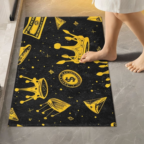 Toilet Rug Rectangle Bathroom Rugs Non-Slip Soft Plush Machine Washable Contour Bath Mat Dollars Coin Crown 24x16