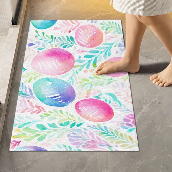 Toilet Rug Rectangle Bathroom Rugs Non-Slip Soft Plush Machine Washable Contour Bath Mat Easter Eggs and Leaf 24x16