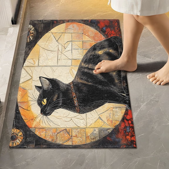 Toilet Rug Rectangle Bathroom Rugs Non-Slip Soft Plush Machine Washable Contour Bath Mat Elegant Black Cat 24x16
