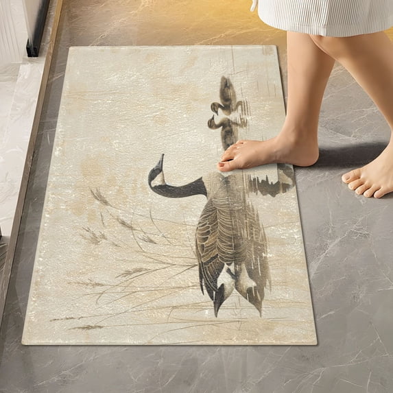 Toilet Rug Rectangle Bathroom Rugs Non-Slip Soft Plush Machine Washable Contour Bath Mat Elegant Goose with Goslings Swimming 24x16