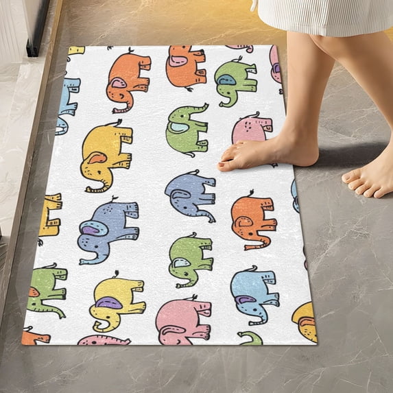 Toilet Rug Rectangle Bathroom Rugs Non-Slip Soft Plush Machine Washable Contour Bath Mat Elephants Line Art 24x16