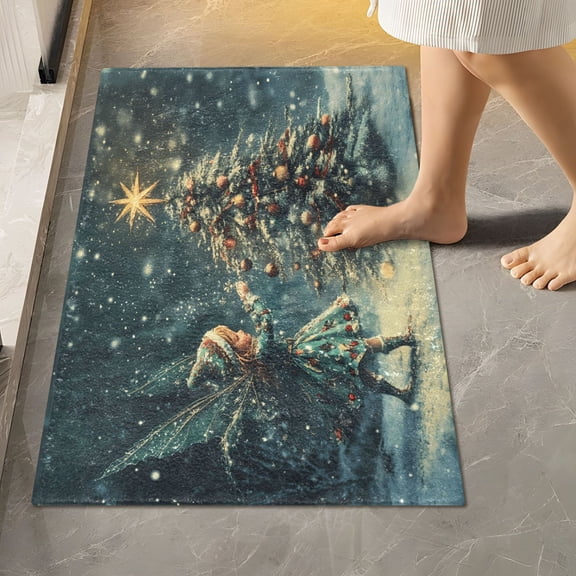 Toilet Rug Rectangle Bathroom Rugs Non-Slip Soft Plush Machine Washable Contour Bath Mat Fairy and Christmas Tree 24x16