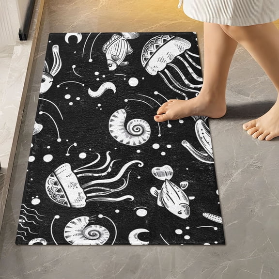 Toilet Rug Rectangle Bathroom Rugs Non-Slip Soft Plush Machine Washable Contour Bath Mat Fish Jellyfish Conch 24x16