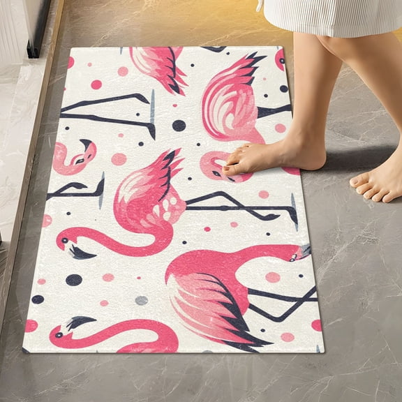 Toilet Rug Rectangle Bathroom Rugs Non-Slip Soft Plush Machine Washable Contour Bath Mat Flamingos with Polka Dot 24x16