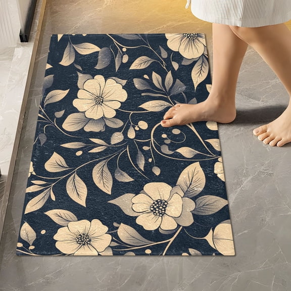Toilet Rug Rectangle Bathroom Rugs Non-Slip Soft Plush Machine Washable Contour Bath Mat Flash Flower and Leaf 24x16