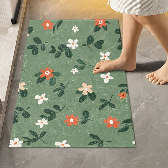 Toilet Rug Rectangle Bathroom Rugs Non-Slip Soft Plush Machine Washable Contour Bath Mat Flowers with Leaves 24x16