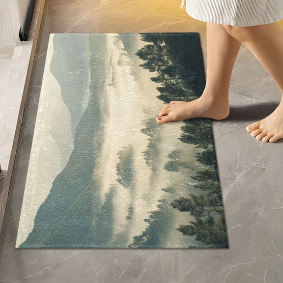 Toilet Rug Rectangle Bathroom Rugs Non-Slip Soft Plush Machine Washable Contour Bath Mat Forest Filled with Fog 24x16