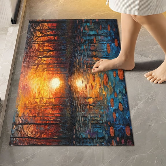 Toilet Rug Rectangle Bathroom Rugs Non-Slip Soft Plush Machine Washable Contour Bath Mat Forest River Cobblestone 24x16