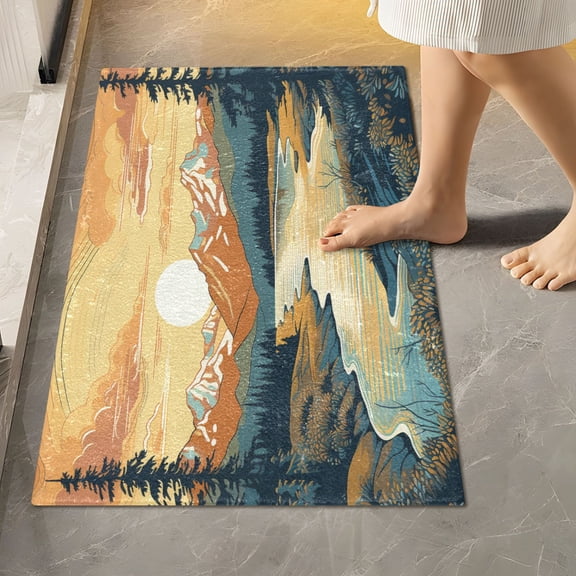 Toilet Rug Rectangle Bathroom Rugs Non-Slip Soft Plush Machine Washable Contour Bath Mat Forest Sunrise Lack Mount 24x16