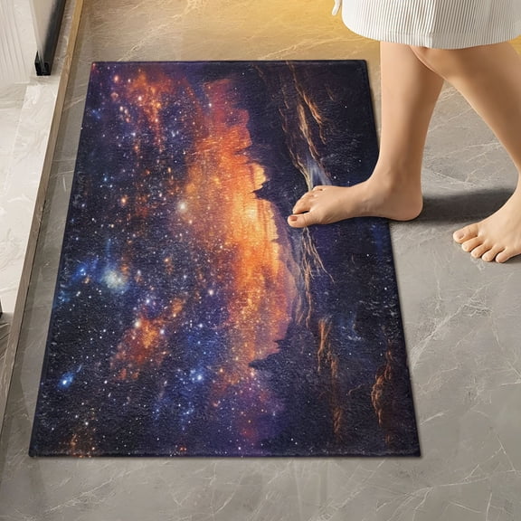 Toilet Rug Rectangle Bathroom Rugs Non-Slip Soft Plush Machine Washable Contour Bath Mat Forest under Stars 24x16