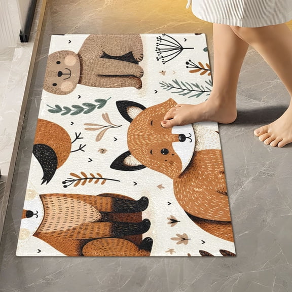 Toilet Rug Rectangle Bathroom Rugs Non-Slip Soft Plush Machine Washable Contour Bath Mat Fox Rabbit Bird Plant 24x16