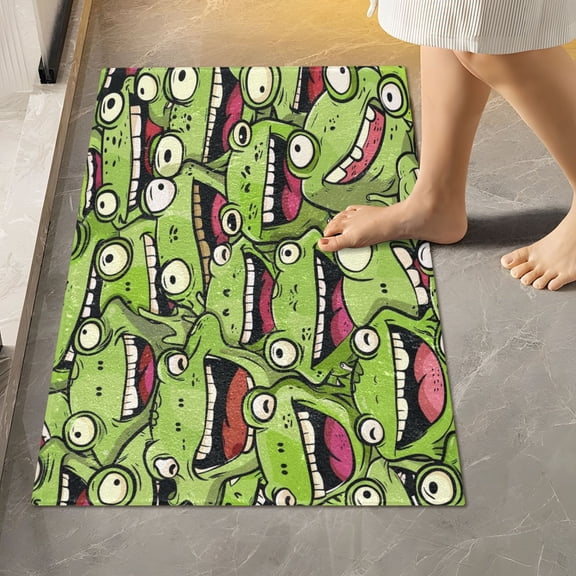 Toilet Rug Rectangle Bathroom Rugs Non-Slip Soft Plush Machine Washable Contour Bath Mat Funny Cartoon Frogs Face 24x16