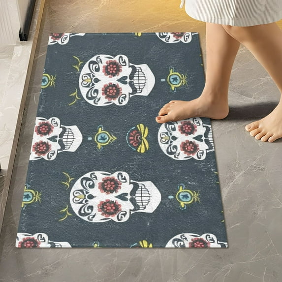 Toilet Rug Rectangle Bathroom Rugs Non-Slip Soft Plush Machine Washable Contour Bath Mat Funny Cool Skull 24x16