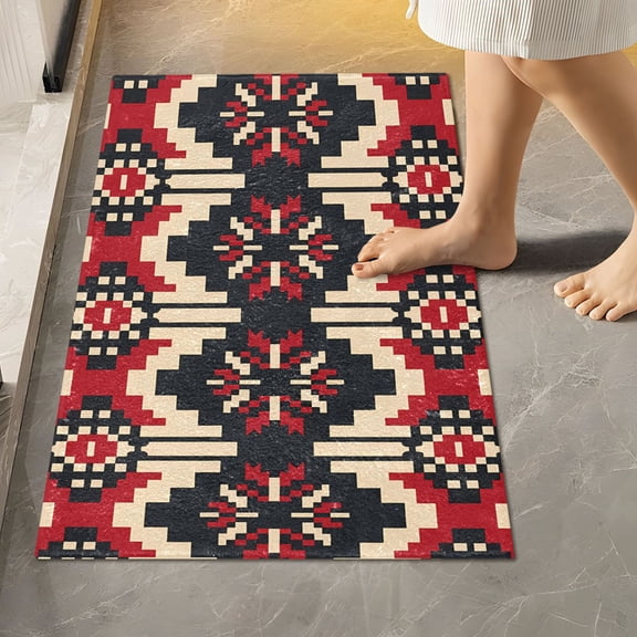 Toilet Rug Rectangle Bathroom Rugs Non-Slip Soft Plush Machine Washable Contour Bath Mat Geometric Pixel Print 24x16