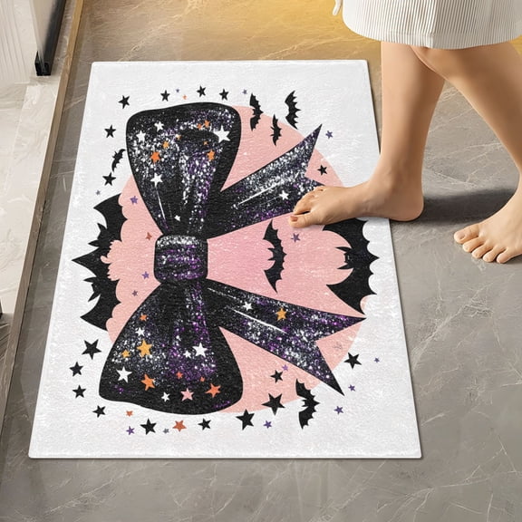 Toilet Rug Rectangle Bathroom Rugs Non-Slip Soft Plush Machine Washable Contour Bath Mat Glittery Bow with Bats Silhouette 24x16