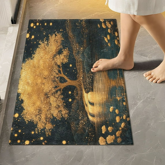 Toilet Rug Rectangle Bathroom Rugs Non-Slip Soft Plush Machine Washable Contour Bath Mat Golden Tree on River Bank 24x16