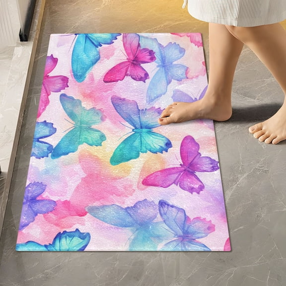 Toilet Rug Rectangle Bathroom Rugs Non-Slip Soft Plush Machine Washable Contour Bath Mat Gorgeous Butterfly 24x16