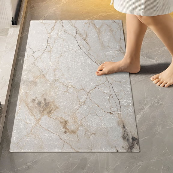 Toilet Rug Rectangle Bathroom Rugs Non-Slip Soft Plush Machine Washable Contour Bath Mat Gray White Marble 24x16