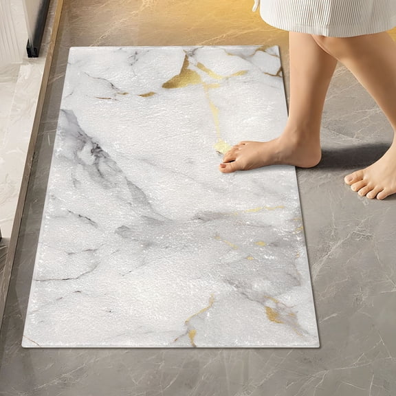 Toilet Rug Rectangle Bathroom Rugs Non-Slip Soft Plush Machine Washable Contour Bath Mat Grey White Marble 24x16