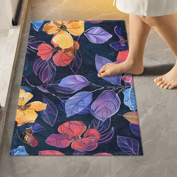 Toilet Rug Rectangle Bathroom Rugs Non-Slip Soft Plush Machine Washable Contour Bath Mat Groovy Flower and Leaf 24x16
