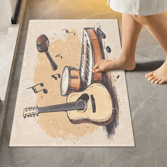 Toilet Rug Rectangle Bathroom Rugs Non-Slip Soft Plush Machine Washable Contour Bath Mat Guitar Piano Marimba Drum 24x16