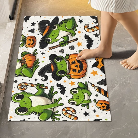 Toilet Rug Rectangle Bathroom Rugs Non-Slip Soft Plush Machine Washable Contour Bath Mat Halloween Frogs Pumpkin Candy 24x16