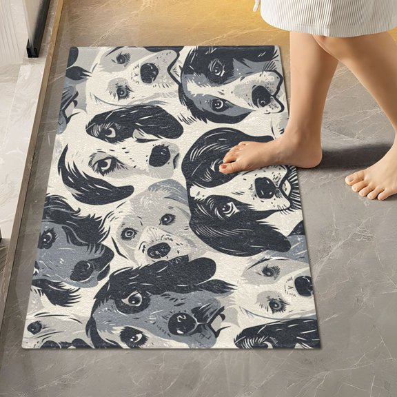 Toilet Rug Rectangle Bathroom Rugs Non-Slip Soft Plush Machine Washable Contour Bath Mat Hand Drawn Dogs 24x16