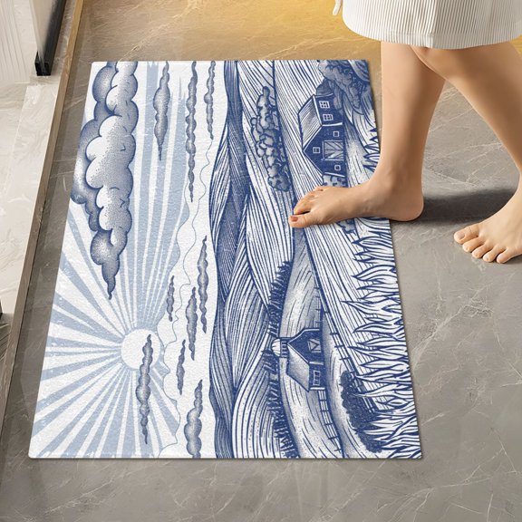 Toilet Rug Rectangle Bathroom Rugs Non-Slip Soft Plush Machine Washable Contour Bath Mat Hand Drawn Farm House 24x16