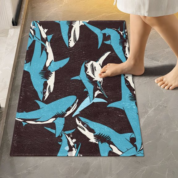 Toilet Rug Rectangle Bathroom Rugs Non-Slip Soft Plush Machine Washable Contour Bath Mat Hand Drawn Sharks 24x16