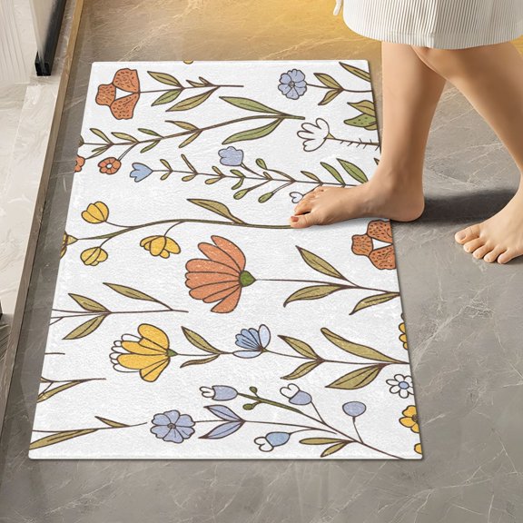 Toilet Rug Rectangle Bathroom Rugs Non-Slip Soft Plush Machine Washable Contour Bath Mat Hand Drawn Wildflowers 24x16