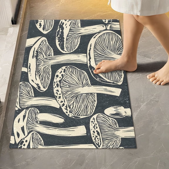 Toilet Rug Rectangle Bathroom Rugs Non-Slip Soft Plush Machine Washable Contour Bath Mat Hand-drawn Mushrooms 24x16