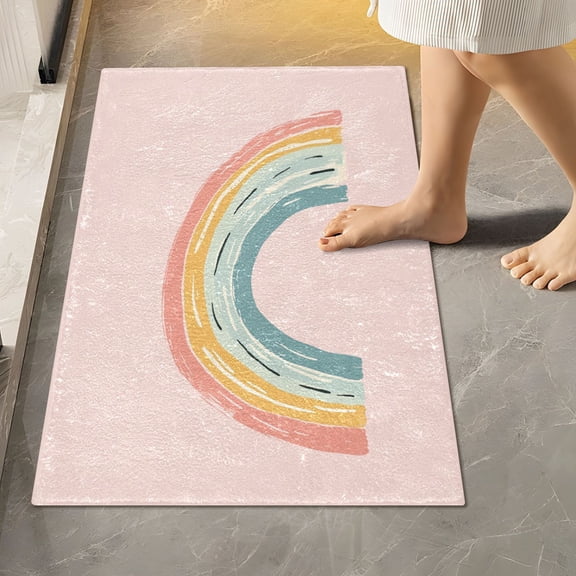 Toilet Rug Rectangle Bathroom Rugs Non-Slip Soft Plush Machine Washable Contour Bath Mat Hand-painted Rainbow 24x16