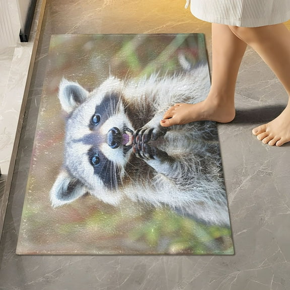 Toilet Rug Rectangle Bathroom Rugs Non-Slip Soft Plush Machine Washable Contour Bath Mat Hands Folded Raccoon 24x16