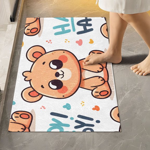 Toilet Rug Rectangle Bathroom Rugs Non-Slip Soft Plush Machine Washable Contour Bath Mat Happy Bear 24x16