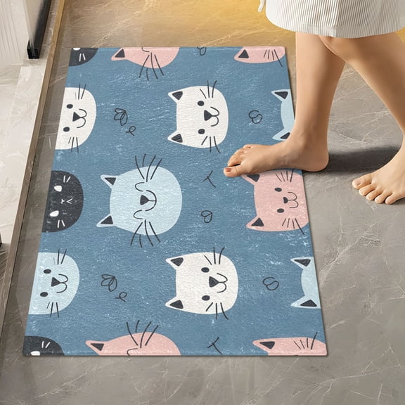 Toilet Rug Rectangle Bathroom Rugs Non-Slip Soft Plush Machine Washable Contour Bath Mat Happy Cat Faces 24x16