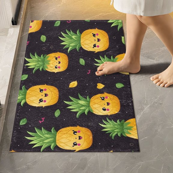 Toilet Rug Rectangle Bathroom Rugs Non-Slip Soft Plush Machine Washable Contour Bath Mat Happy Pineapple 24x16