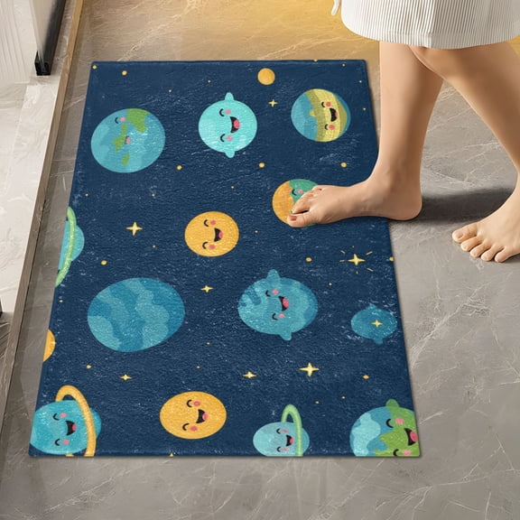 Toilet Rug Rectangle Bathroom Rugs Non-Slip Soft Plush Machine Washable Contour Bath Mat Happy Planet 24x16