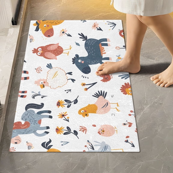 Toilet Rug Rectangle Bathroom Rugs Non-Slip Soft Plush Machine Washable Contour Bath Mat Horse Cow Chicken Bird 24x16