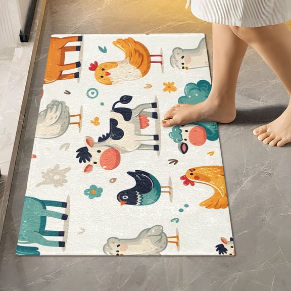 Toilet Rug Rectangle Bathroom Rugs Non-Slip Soft Plush Machine Washable Contour Bath Mat Horse Cow Chicken Bird Sheep 24x16